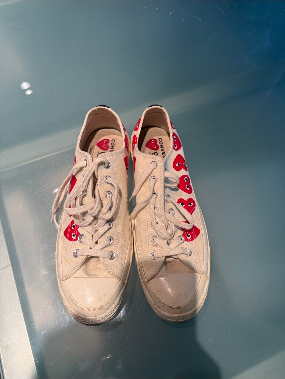 Converse White Canvas Low-Top Sneakers with Red Heart Motif